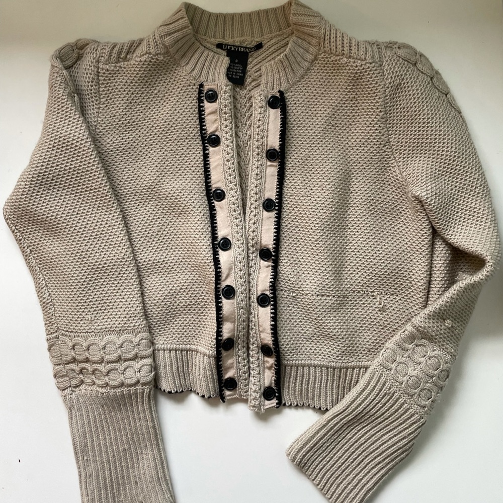 Lucky Brand Wool Military Style button and toggle Knit sweater vintage